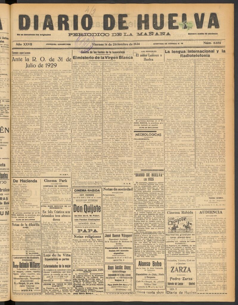 Miniatura de Diario de Huelva : periódico independiente del 14 de diciembre de 1934