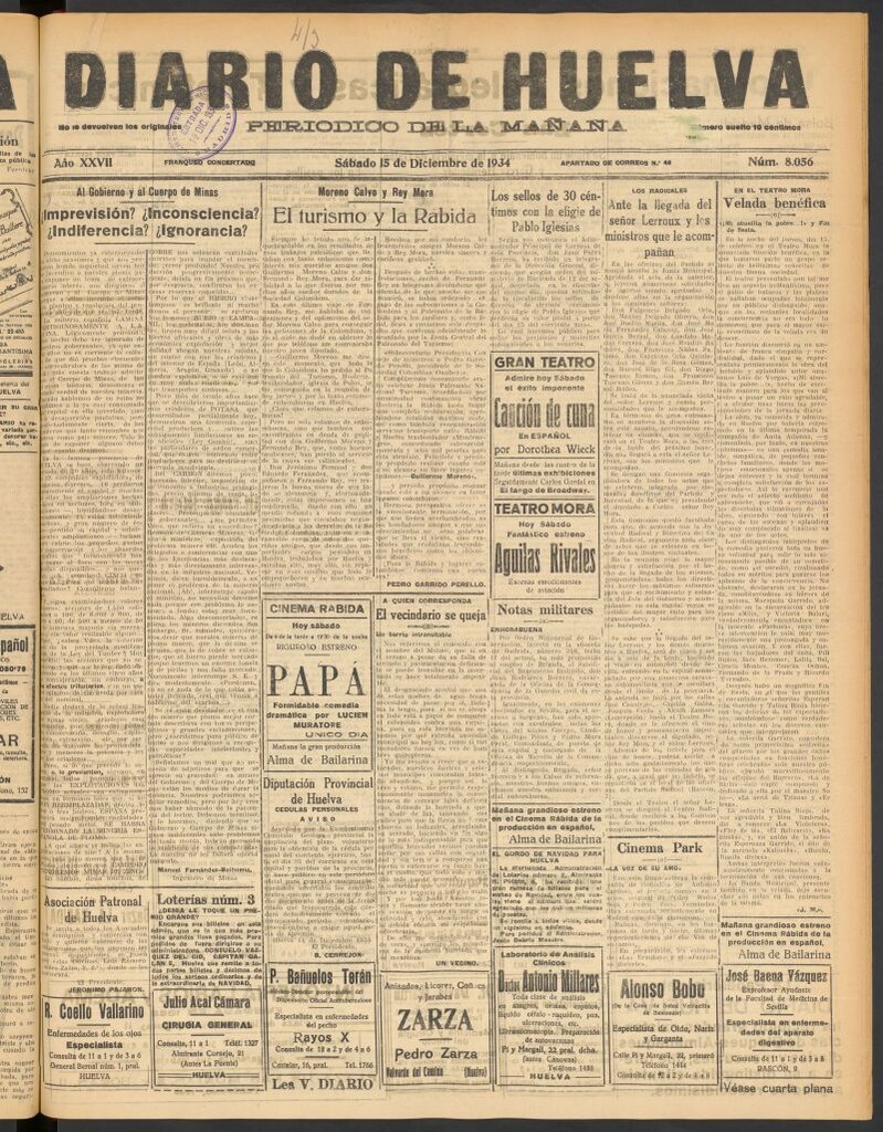 Miniatura de Diario de Huelva : periódico independiente del 15 de diciembre de 1934