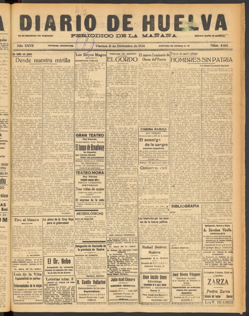 Miniatura de Diario de Huelva : periódico independiente del 21 de diciembre de 1934