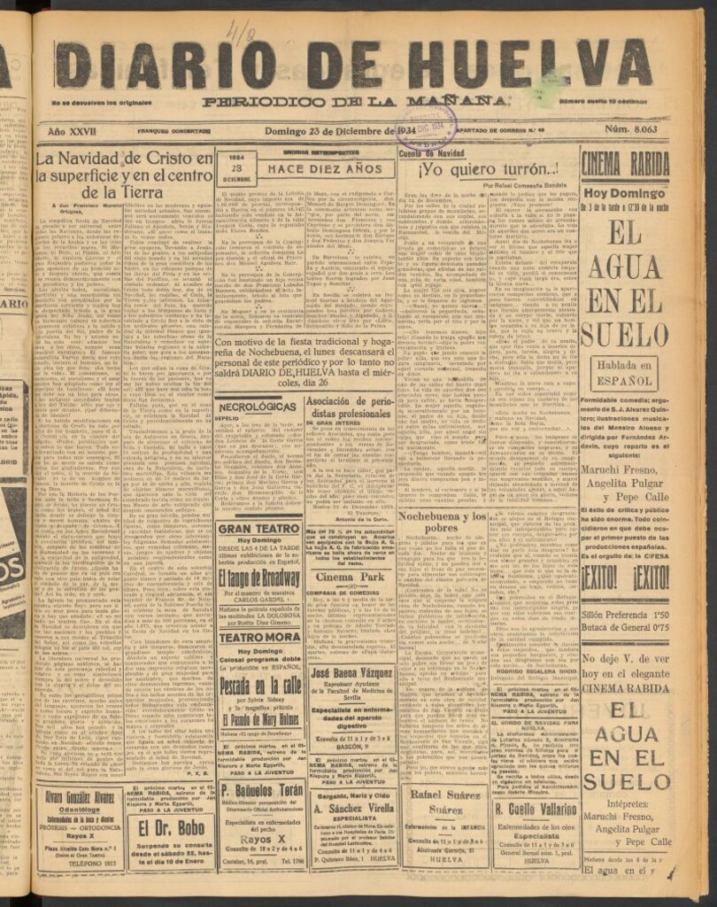 Miniatura de Diario de Huelva : periódico independiente del 23 de diciembre de 1934