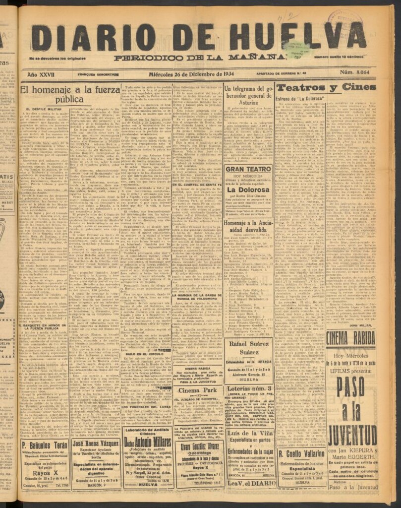 Miniatura de Diario de Huelva : periódico independiente del 26 de diciembre de 1934