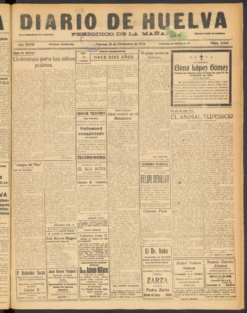 Miniatura de Diario de Huelva : periódico independiente del 28 de diciembre de 1934