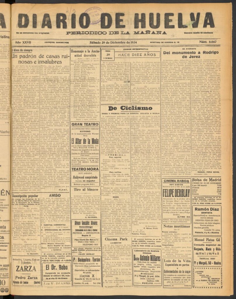 Miniatura de Diario de Huelva : periódico independiente del 29 de diciembre de 1934