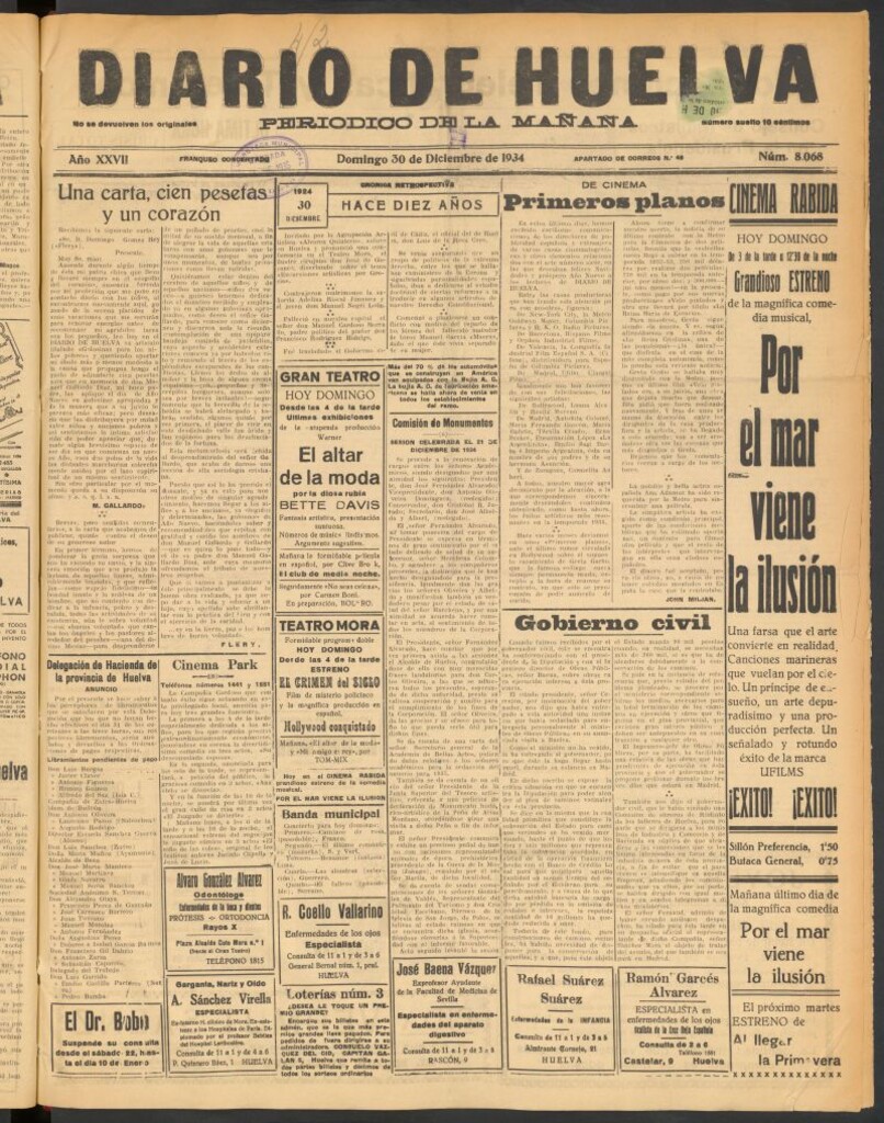 Miniatura de Diario de Huelva : periódico independiente del 30 de diciembre de 1934