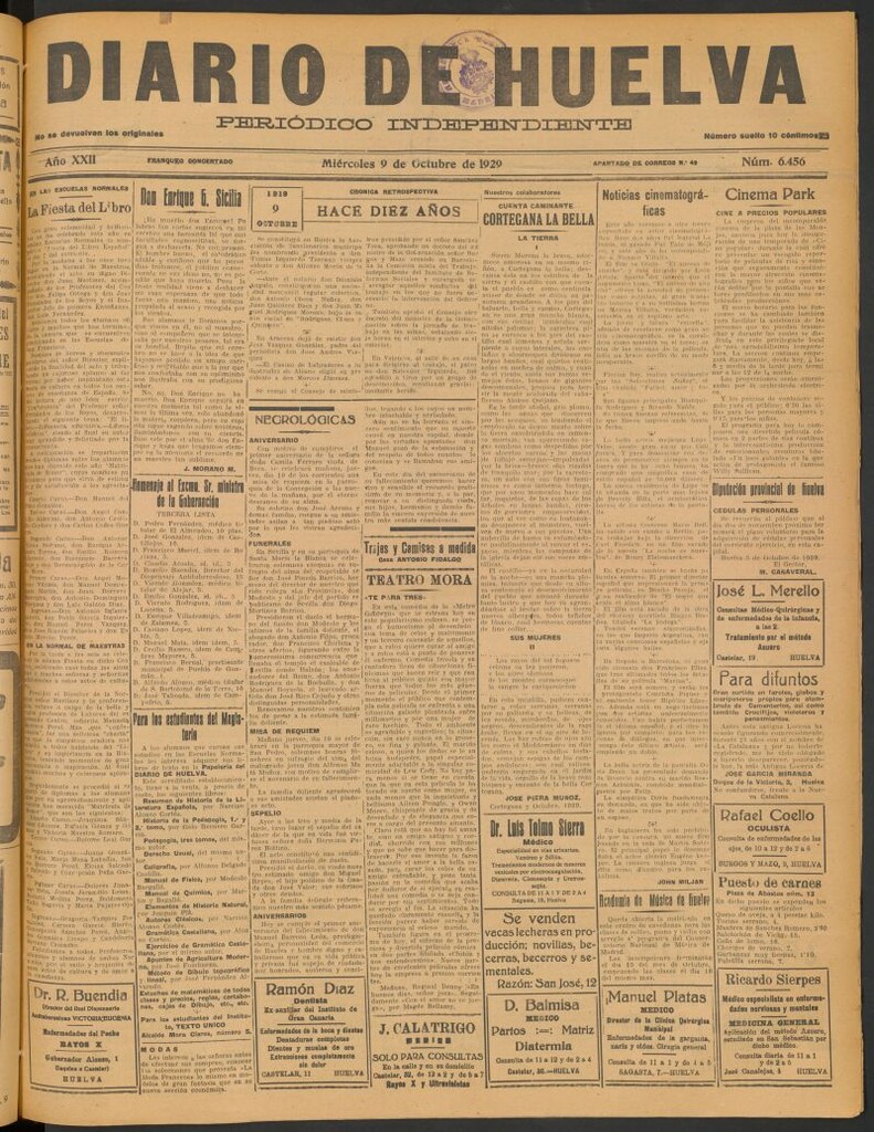 Miniatura de Diario de Huelva : periódico independiente del 9 de octubre de 1929