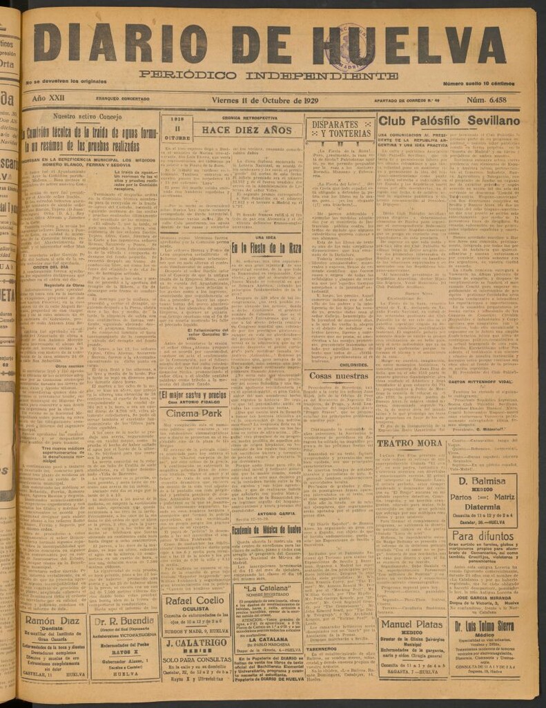 Miniatura de Diario de Huelva : periódico independiente del 11 de octubre de 1929