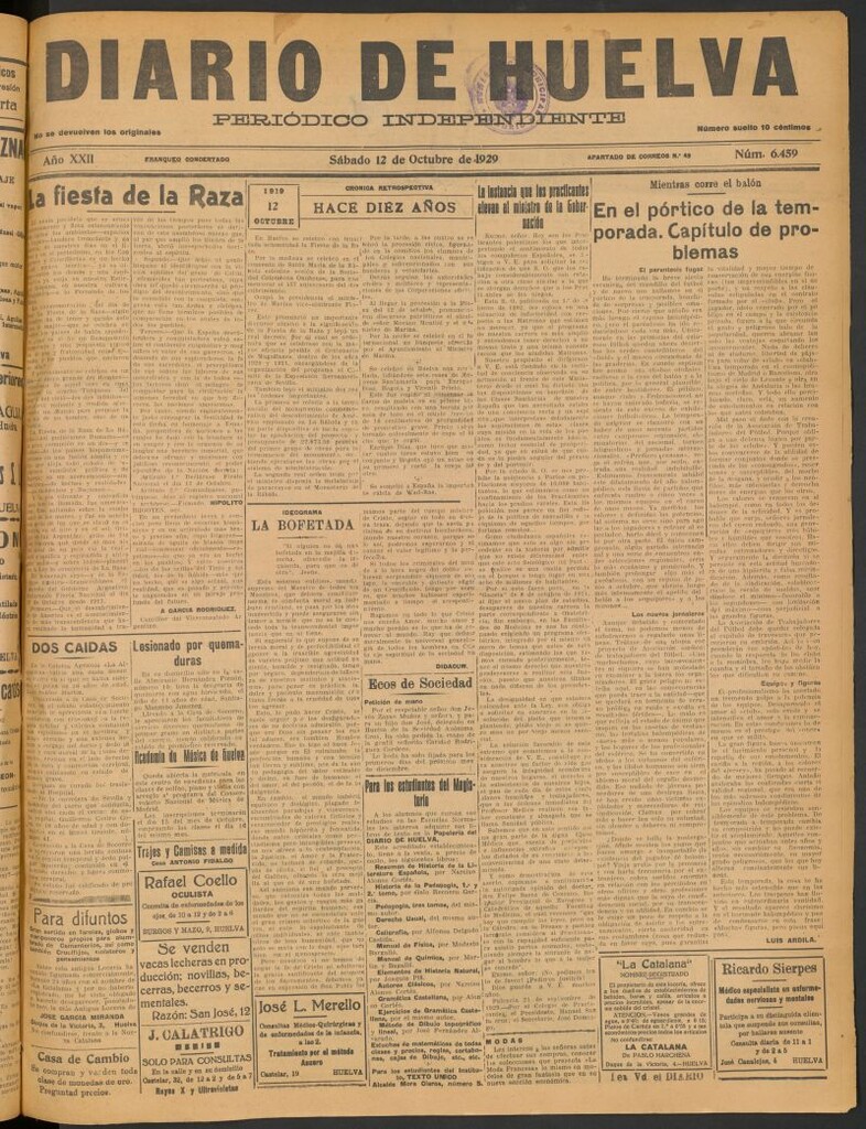 Miniatura de Diario de Huelva : periódico independiente del 12 de octubre de 1929