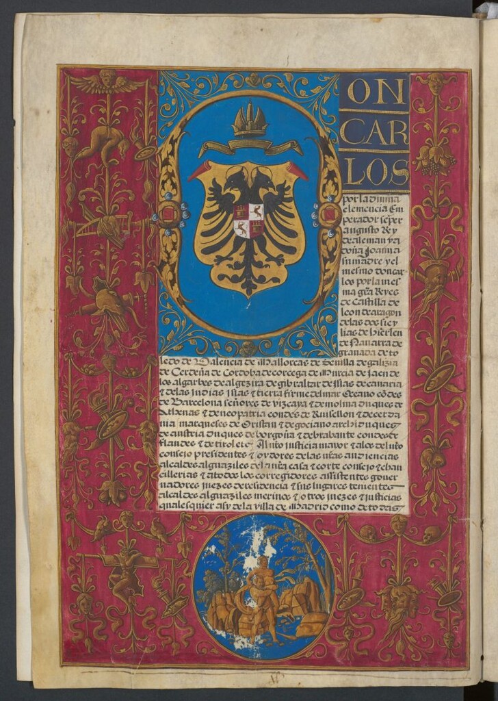 Miniatura de Ejecutoria en favor del lugar de Getafe s[ob]re los prados de Acedinos y Aluche [Manuscrito]