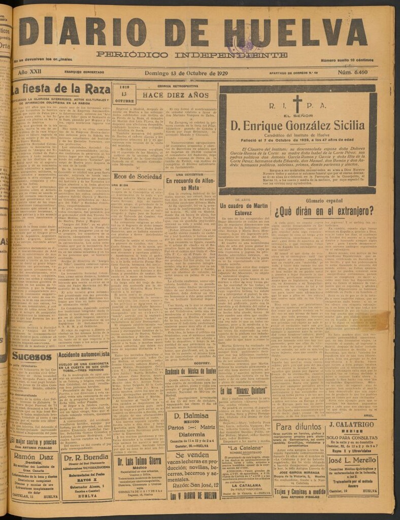 Miniatura de Diario de Huelva : periódico independiente del 13 de octubre de 1929