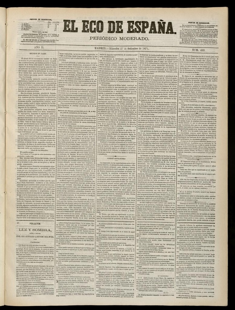 Miniatura de El Eco de España del 27 de septiembre de 1871