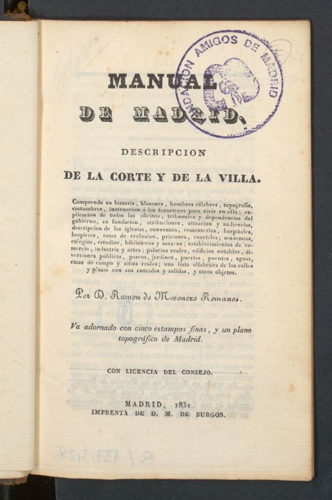 Miniatura de Manual de Madrid : descripción de la Corte y de la Villa : comprende su historia, blasones, hombres célebres, topografía, costumbres, instruccion á los forasteros para vivir en ella ...