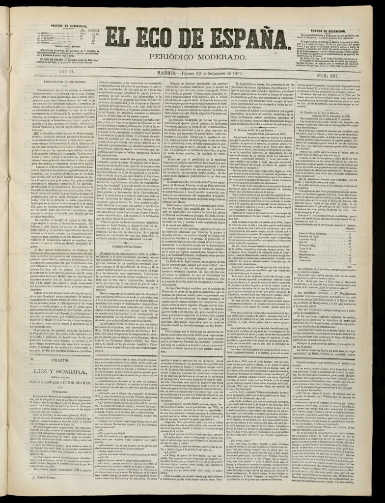 Miniatura de El Eco de España del 29 de septiembre de 1871
