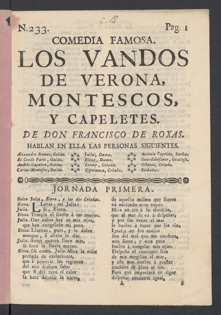 Miniatura de Comedia famosa, Los vandos de Verona, Montescos y Capeletes