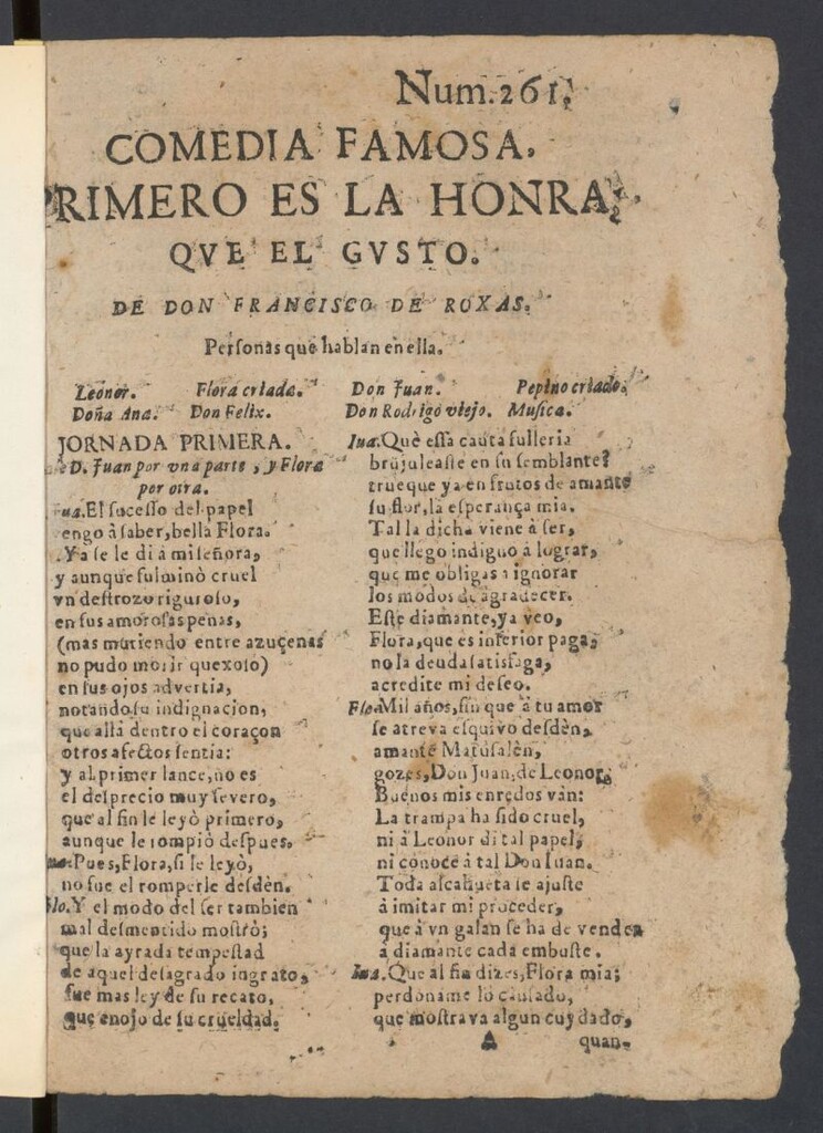Miniatura de Comedia famosa, Primero es la honra, que el gusto