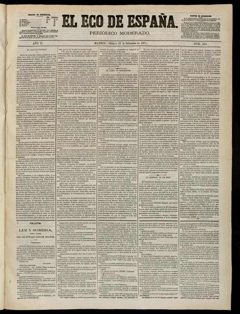 Miniatura de El Eco de España del 30 de septiembre de 1871