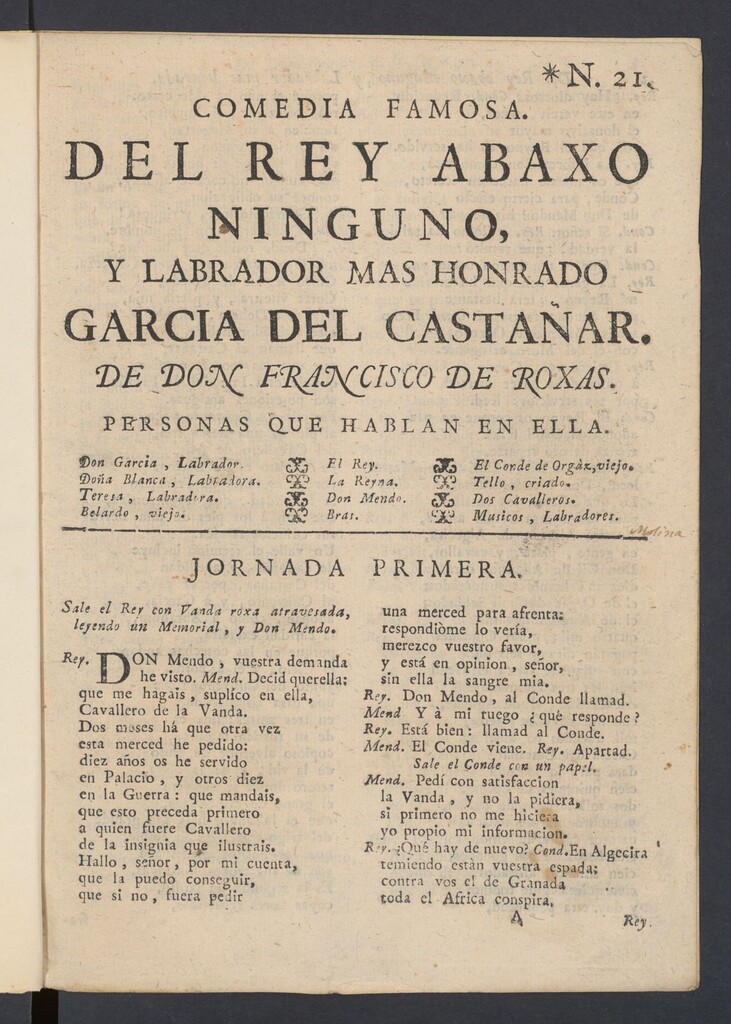 Miniatura de Comedia famosa Del rey abaxo ninguno, y Labrador mas honrado García del Castañar