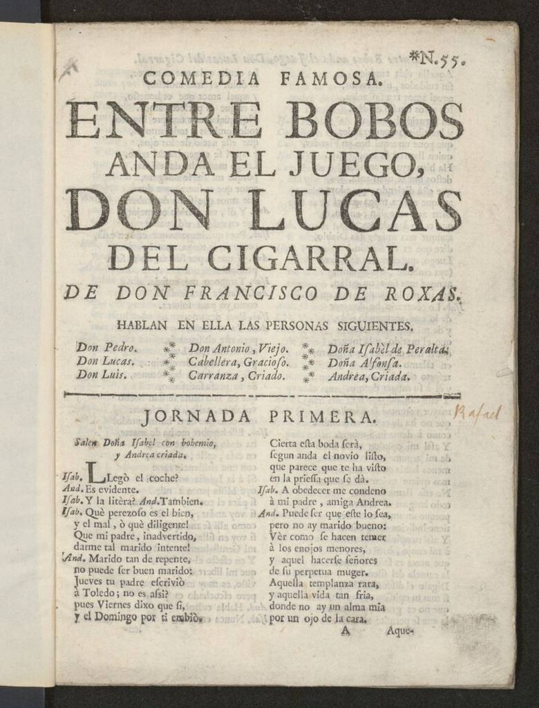 Miniatura de Comedia famosa, Entre bobos anda el juego, Don Lucas del Cigarral