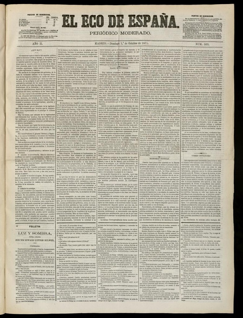 Miniatura de El Eco de España del 1 de octubre de 1871