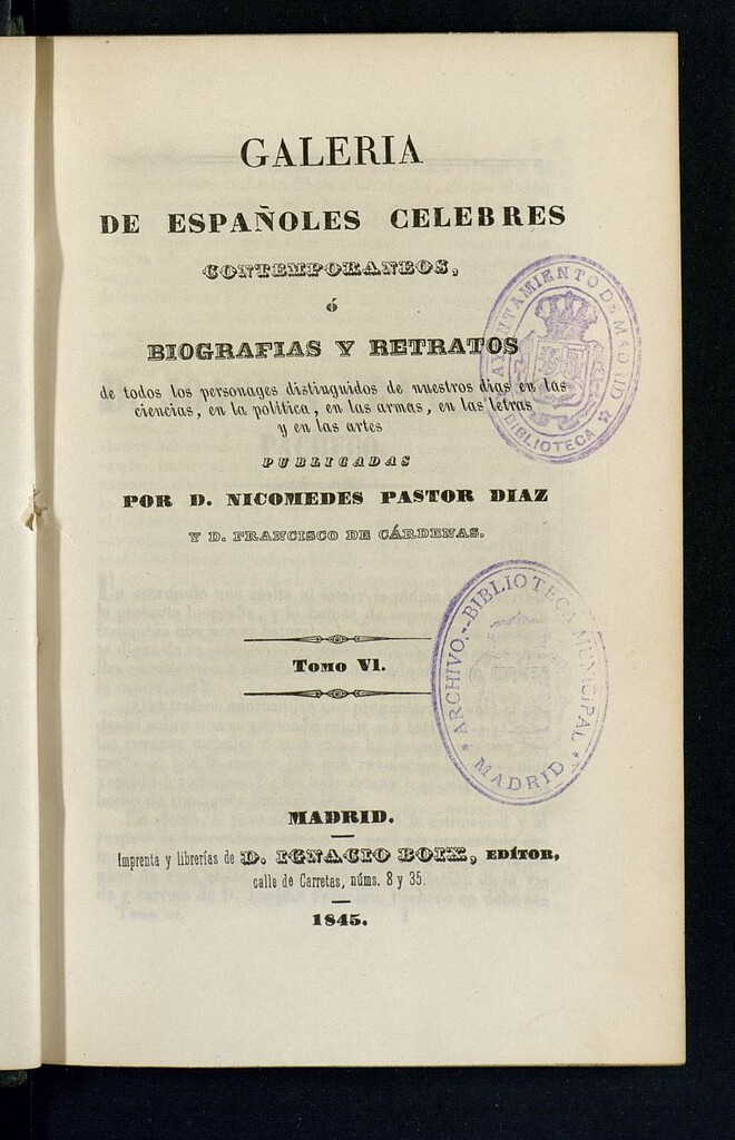 Miniatura de Galería de españoles célebres contemporáneos o Biografías y retratos de todos los personages [sic] distinguidos de nuestros días en las ciencias, en la política, en las armas, en las letras y en las artes.