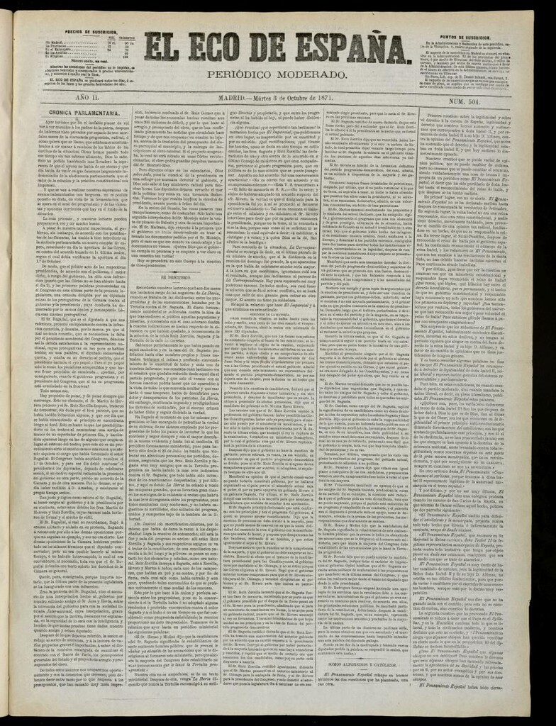 Miniatura de El Eco de España del 3 de octubre de 1871