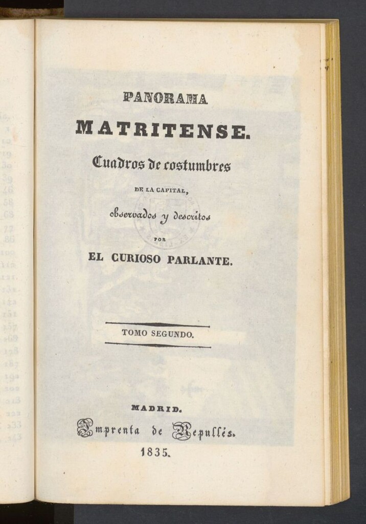 Miniatura de Panorama matritense : cuadros de costumbres de la capital observados y descritos por Un Curioso Parlante. Tomo Segundo