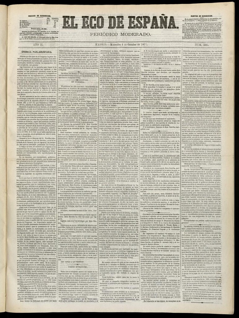 Miniatura de El Eco de España del 4 de octubre de 1871