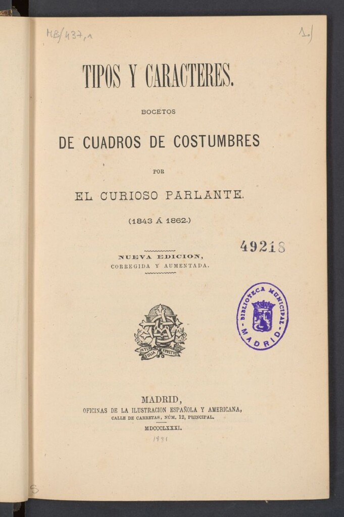 Miniatura de Tipos y caracteres. Bocetos de cuadros de costumbres (1843 a 1862)