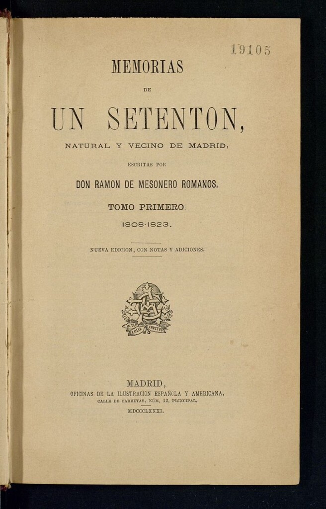 Miniatura de Memorias de un setentón, natural y vecino de Madrid. Tomo primero 1808-1823