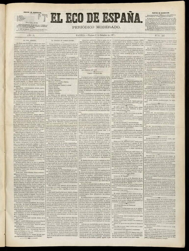 Miniatura de El Eco de España del 6 de octubre de 1871