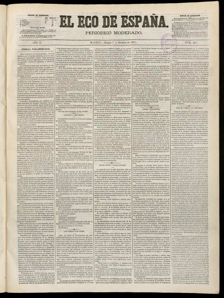 Miniatura de El Eco de España del 7 de octubre de 1871