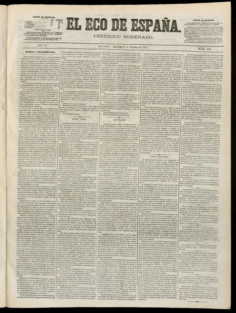 Miniatura de El Eco de España del 8 de octubre de 1871