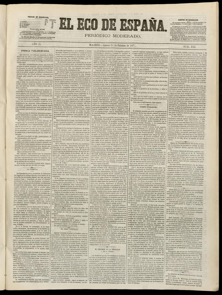 Miniatura de El Eco de España del 12 de octubre de 1871