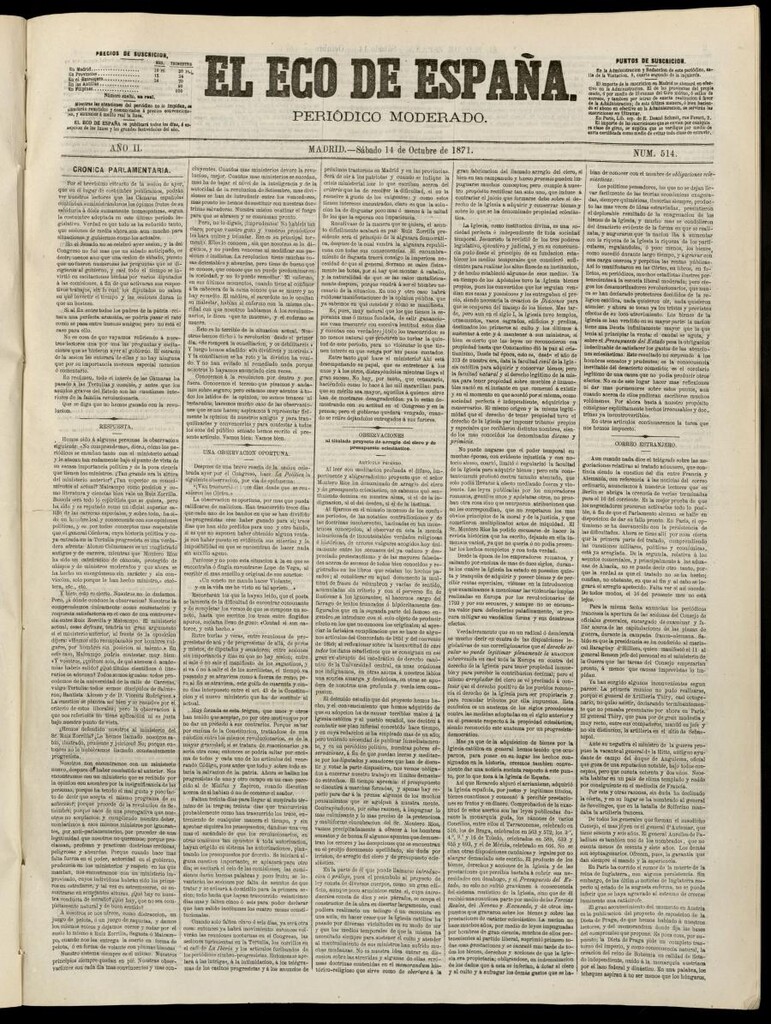 Miniatura de El Eco de España del 14 de octubre de 1871