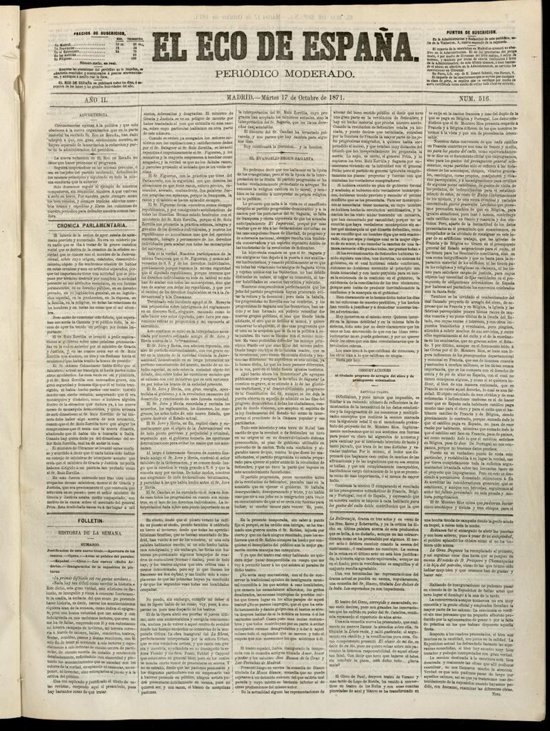 Miniatura de El Eco de España del 17 de octubre de 1871