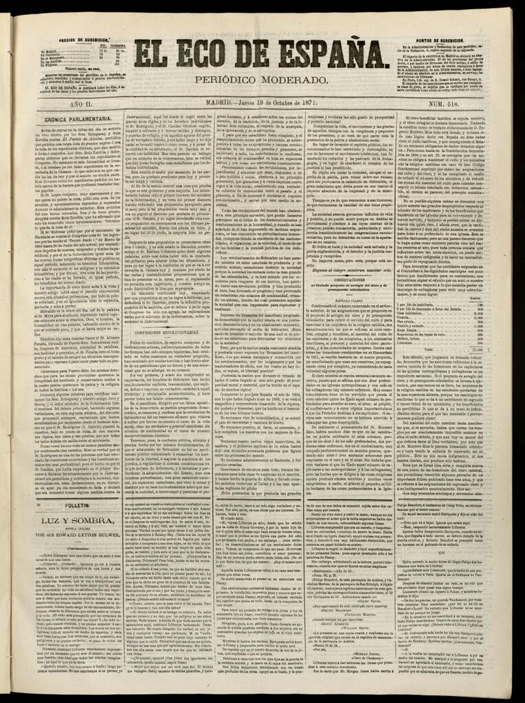 Miniatura de El Eco de España del 19 de octubre de 1871