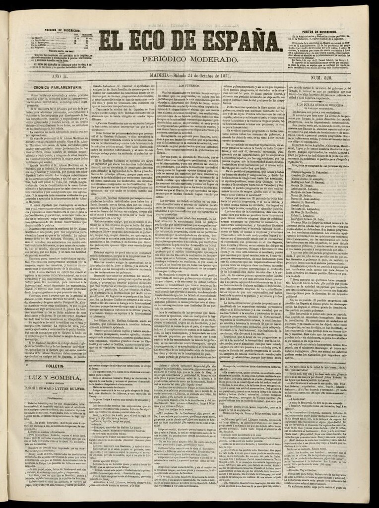 Miniatura de El Eco de España del 21 de octubre de 1871