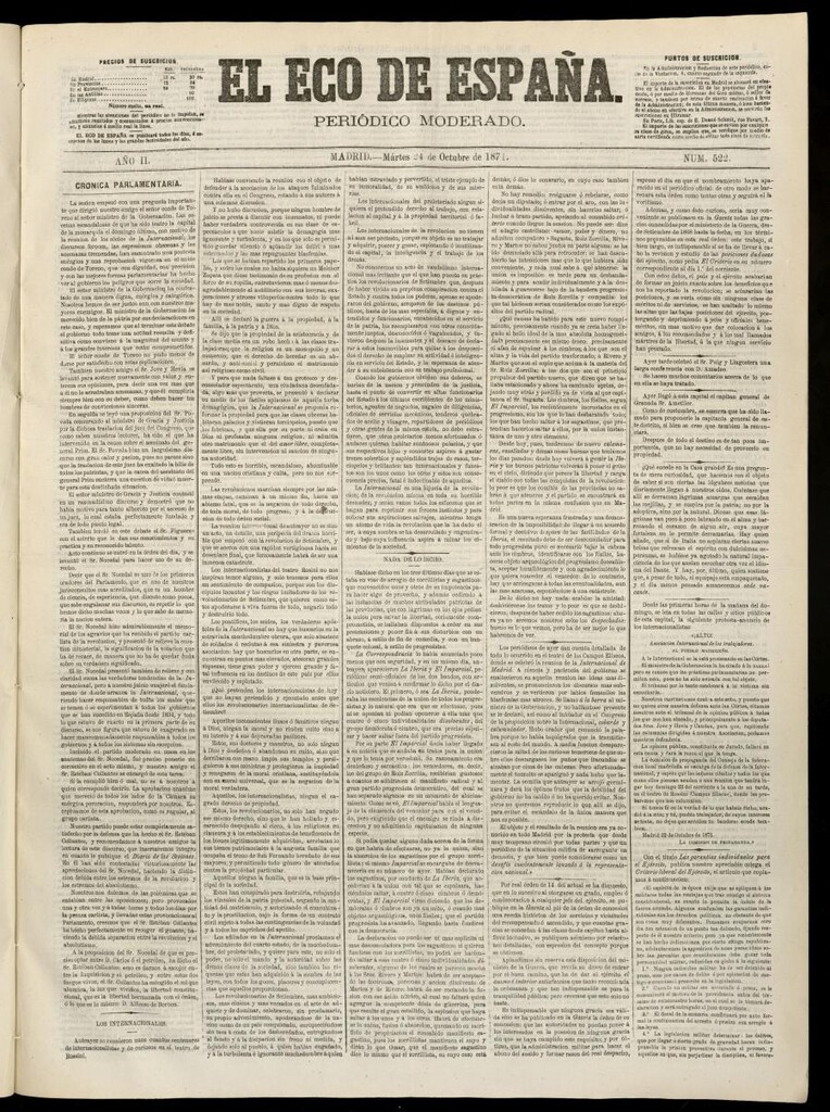 Miniatura de El Eco de España del 24 de octubre de 1871