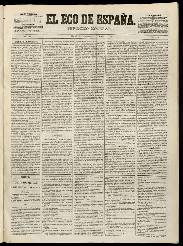 Miniatura de El Eco de España del 25 de octubre de 1871