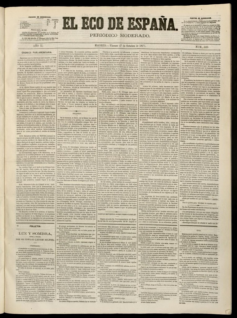 Miniatura de El Eco de España del 27 de octubre de 1871