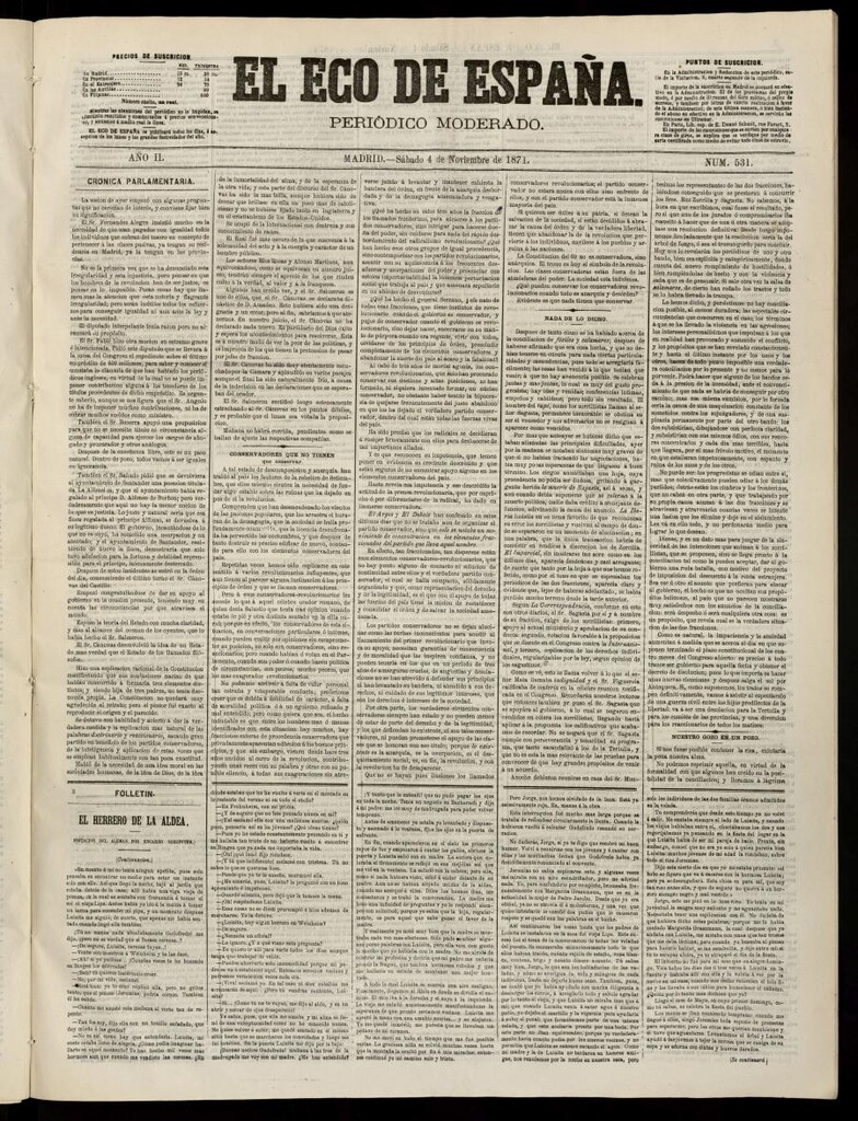 Miniatura de El Eco de España del 4 de noviembre de 1871