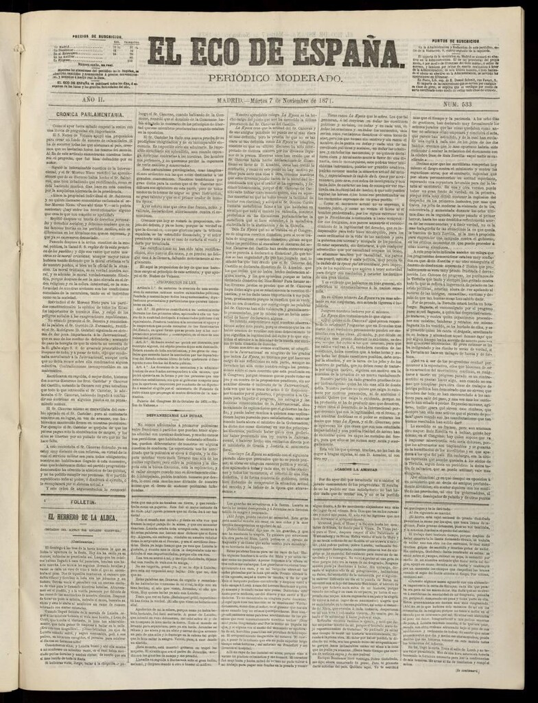 Miniatura de El Eco de España del 7 de noviembre de 1871