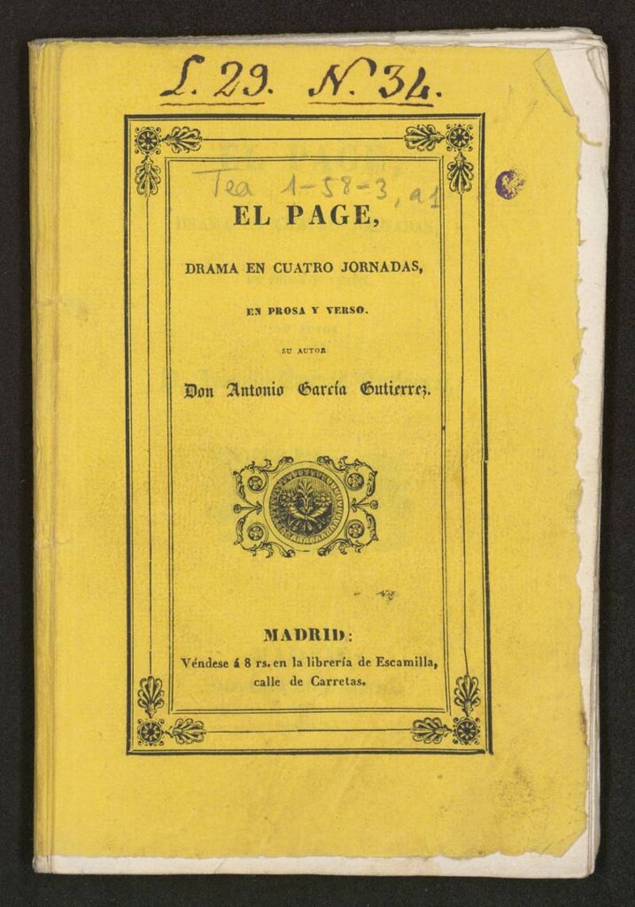 Miniatura de El page: drama en cuatro jornadas, en prosa y verso