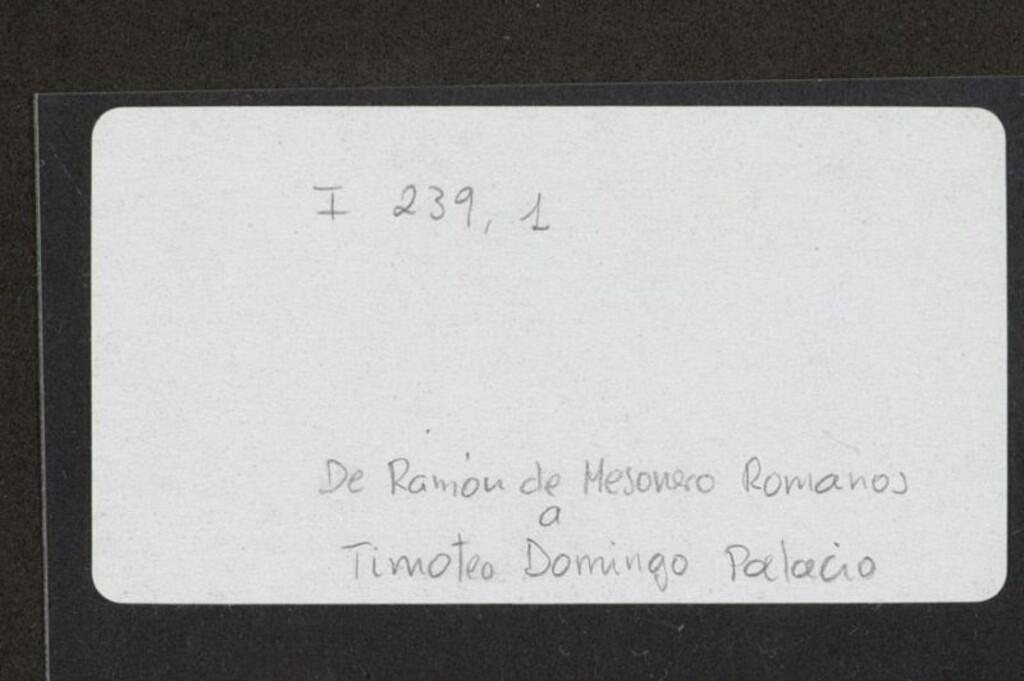 Miniatura de Carta de Ramón Mesonero Romanos a Timoteo Domingo Palacio devolviéndole un listado de libros enviados del Archivo a la Biblioteca Municipal de Madrid porque en el mismo faltan muchos libros