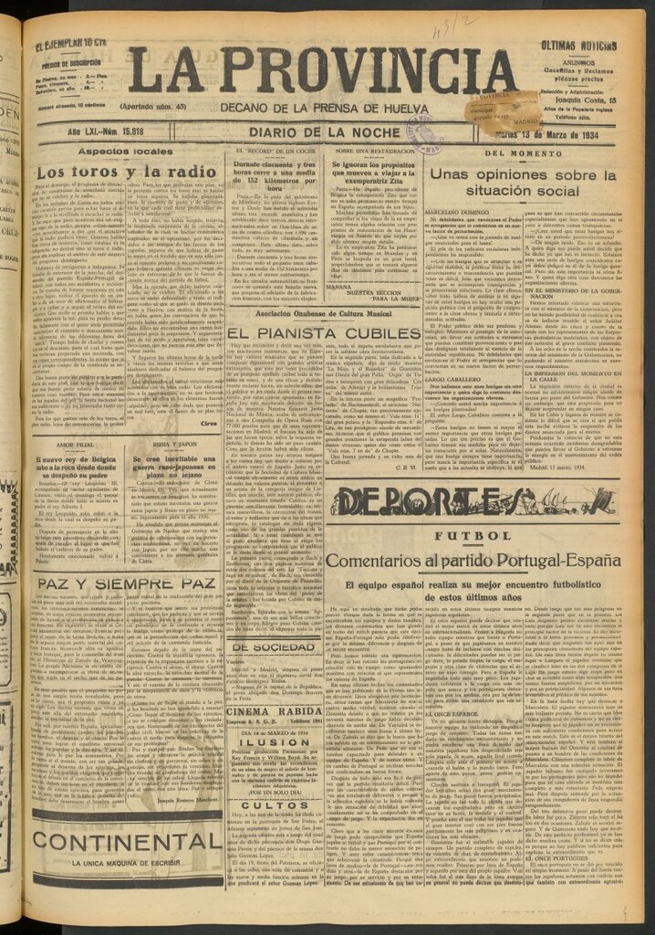 Miniatura de La Provincia : diario de la noche del 13 de marzo de 1934