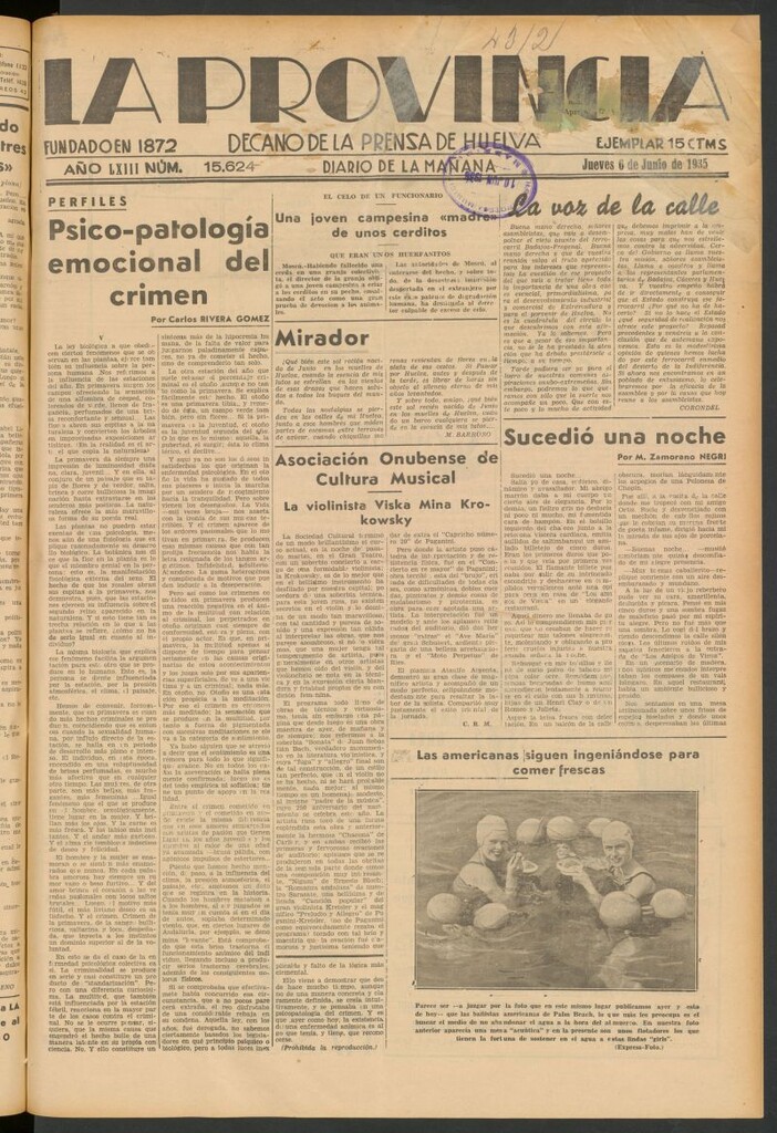 Miniatura de La Provincia : diario de la noche del 6 de junio de 1935