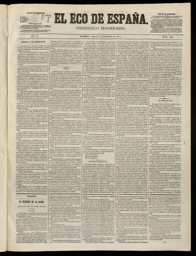 Miniatura de El Eco de España del 9 de noviembre de 1871
