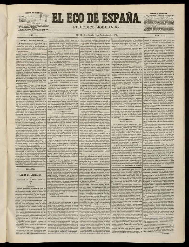 Miniatura de El Eco de España del 11 de noviembre de 1871