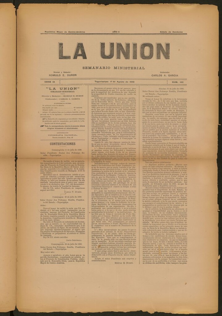 Miniatura de La Unión: Semanario ministerial del 17 de  de agosto 1898