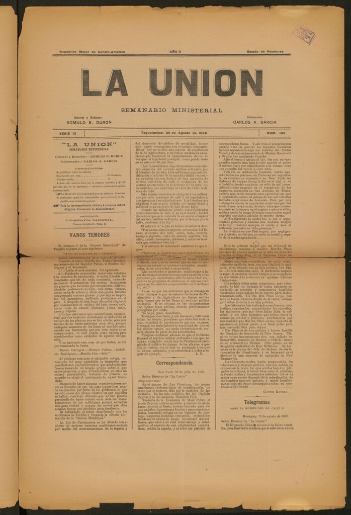 Miniatura de La Unión: Semanario ministerial del 20 de agosto de 1898