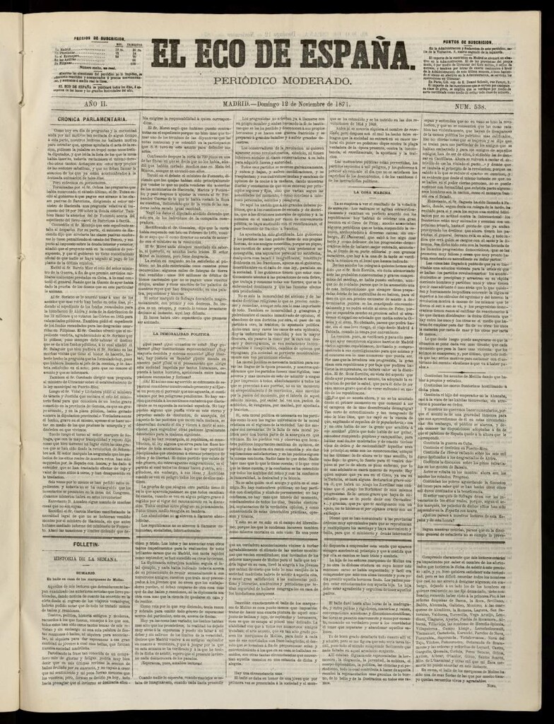 Miniatura de El Eco de España del 12 de noviembre de 1871